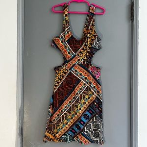 Toska Neon Tribal Print Cut-out Bodycon Dress (S)